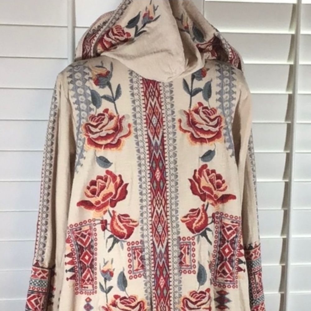 Johnny Was XL MIDI hoodie 💯% cotton heavily  embroidered draped wrap jacket - Picture 7 of 16
